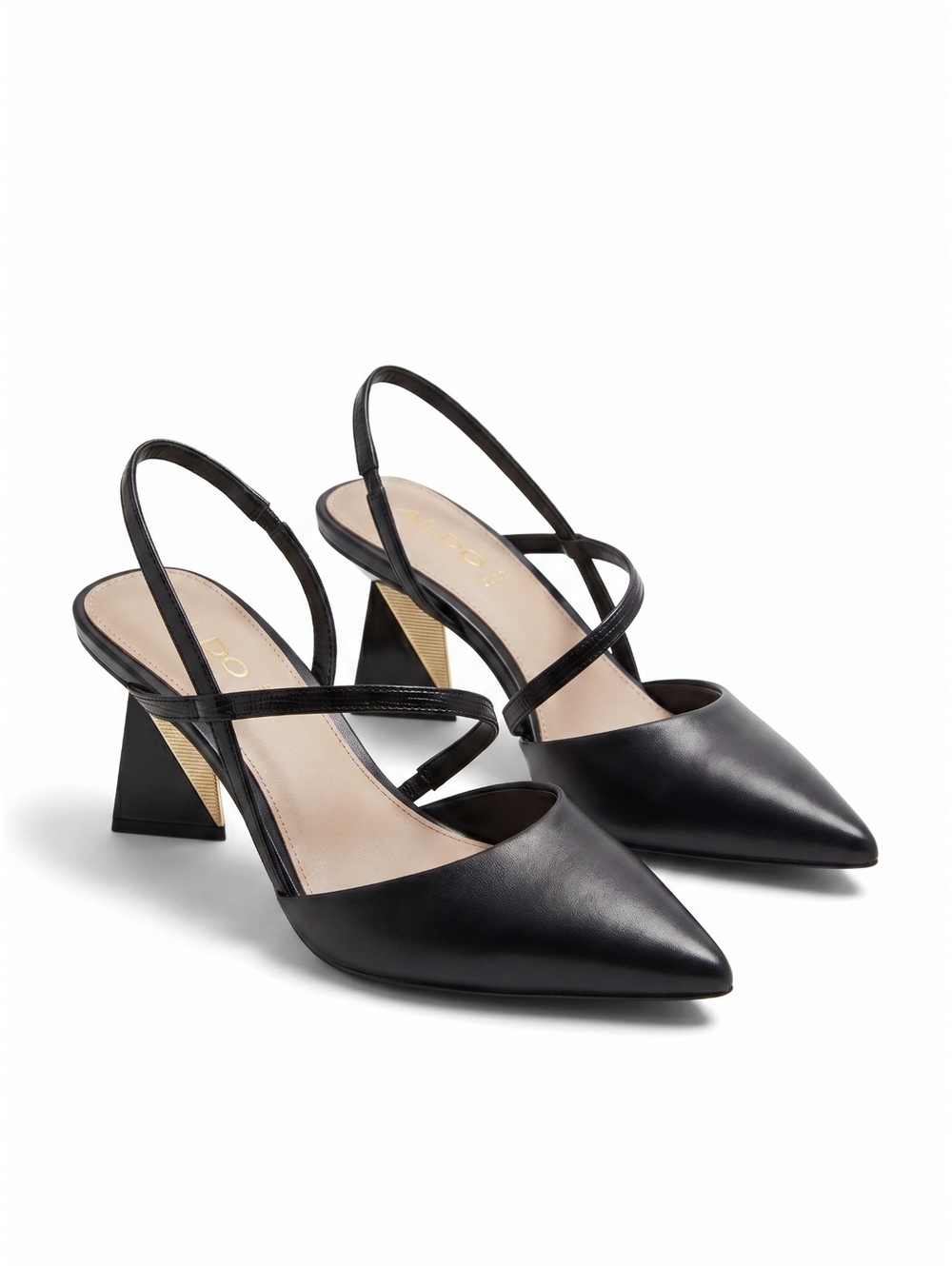 Aldo Black Pointed Toe Slingback Geometric Block Heels Women's Size 8